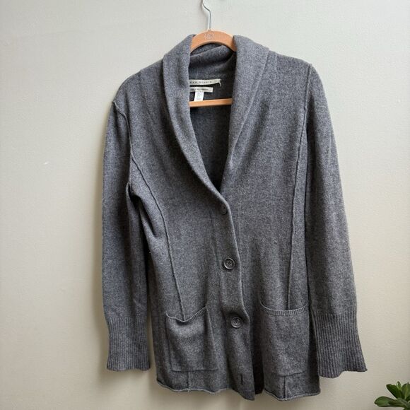 Max Studio 100% Cashmere Cardigan Womens Gray Button Front Quiet Luxury 2 Ply L - Picture 1 of 4